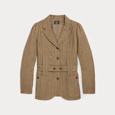 Double Rl Belted Tweed Jacket In Vintage Brown