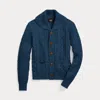 Double Rl Cable Cotton-wool Shawl Cardigan In Navy Heather