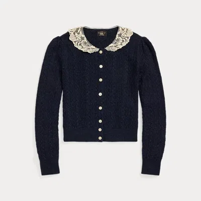 Double Rl Cable-knit Pointelle Cardigan In Dark Navy