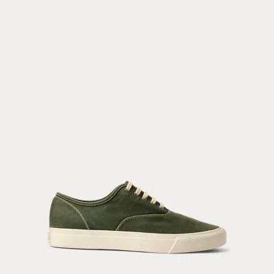 Double Rl Canvas Sneaker In Faded Forrest Green