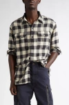 Double Rl Check Cotton & Linen Flannel Button-up Shirt In Black/cream