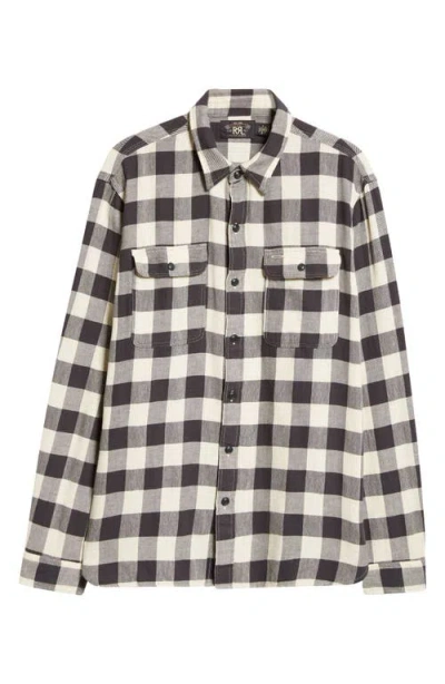 Double Rl Buffalo Check Twill Workshirt In Black/ Cream