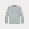 Double Rl Checked Cotton-linen Workshirt In Blue/cream Check