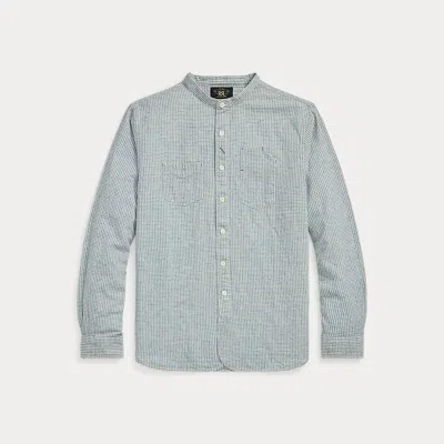 Double Rl Checked Cotton-linen Workshirt In Blue/cream Check