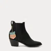 Double Rl Chelsea Plainview Suede Boot In Black
