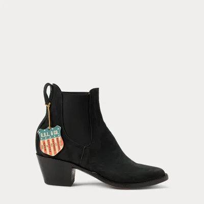 Double Rl Chelsea Plainview Suede Boot In Black