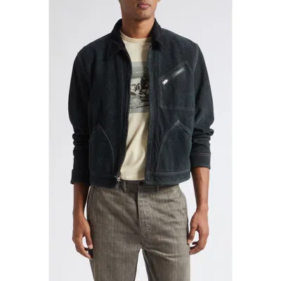 Double Rl Chrysler Indigo Suede Jacket In Black