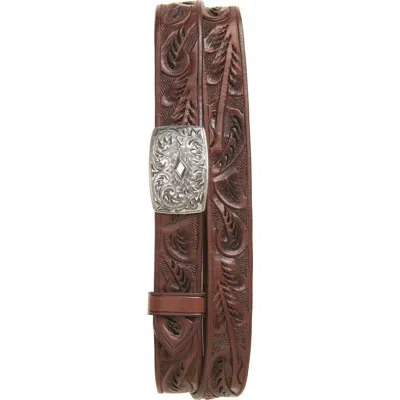 Double Rl Coleman Tooled Leather Belt In Brown