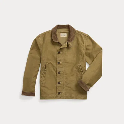 Double Rl Corduroy-collar Cotton Deck Jacket In Khaki Drab