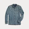 Double Rl Cotton Denim Workshirt In Dark Wash
