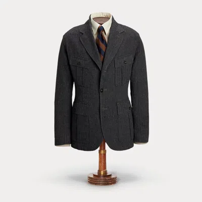 Double Rl Cotton-linen Herringbone Sport Coat In Grey Multi