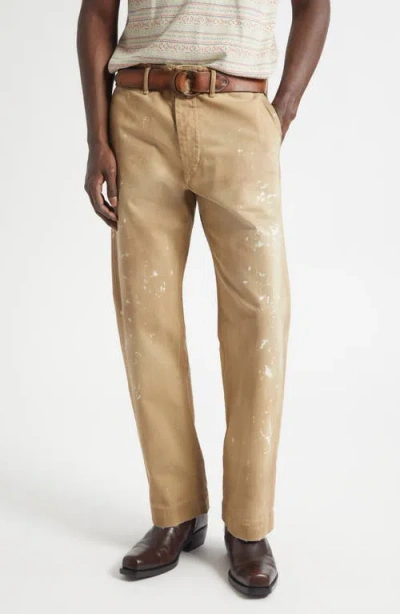 Double Rl Distressed Paint Splatter Field Chinos In Brown