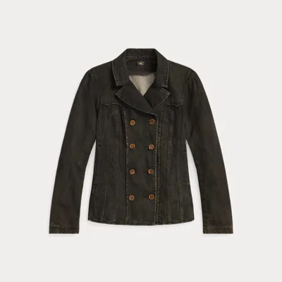 Double Rl Double-breasted Black Denim Jacket In Worn Black
