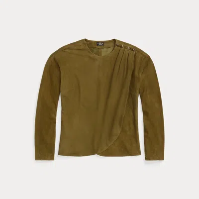 Double Rl Draped Goat-suede Blouse In Acorn Tan