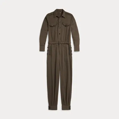 Double Rl Embroidered Twill Jumpsuit In Vintage Black/gold