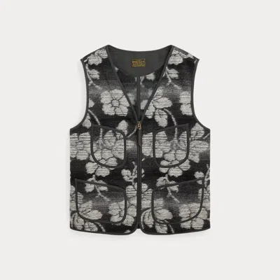 Double Rl Floral Pile Fleece Vest In Black/multi