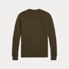 Double Rl Garment-dyed Waffle-knit Crewneck In Olive Brown