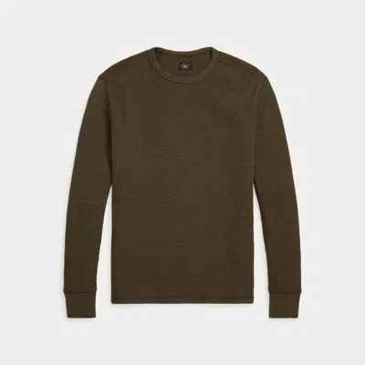 Double Rl Garment-dyed Waffle-knit Crewneck In Olive Brown