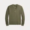 Double Rl Garment-dyed Waffle-knit Henley Shirt In Olive