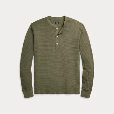 Double Rl Garment-dyed Waffle-knit Henley Shirt In Olive