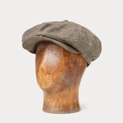 Double Rl Glen Plaid Wool Twill Newsboy Cap In Grey Plaid