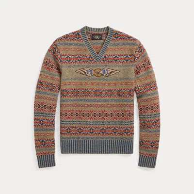 Double Rl Hand-embroidered Fair Isle Jumper In Orange Multi