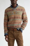 Double Rl Hand-embroidered Fair Isle Sweater In Orange Multi