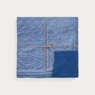 Double Rl Hand-embroidered Indigo Quilt In Blue