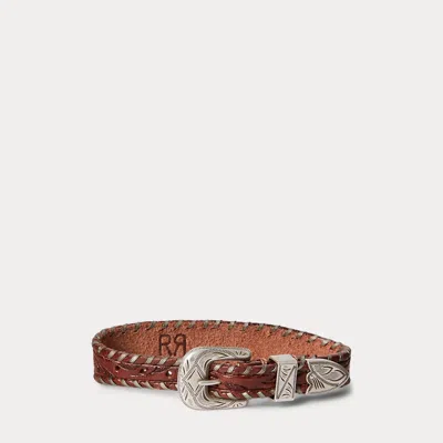 Double Rl Hand-tooled Leather Bracelet In Brown/vintage Silver