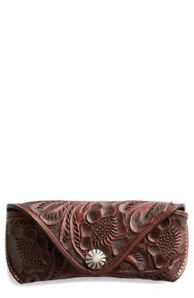 Double Rl Hand Tooled Leather Card Case In Brown