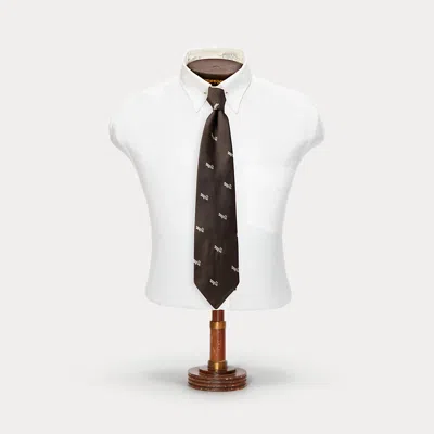 Double Rl Handmade Airplane-motif Silk Tie In Brown