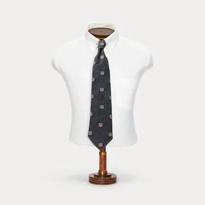 Double Rl Handmade Shield-embroidered Denim Tie In Indigo