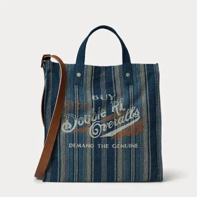 Double Rl Handwoven Indigo Carpenter Tote In Navy/cream/brown