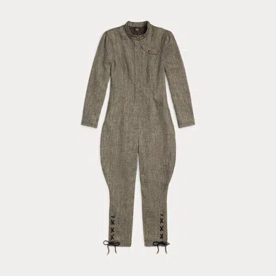 Double Rl Herringbone Tweed Jumpsuit In Black/cream