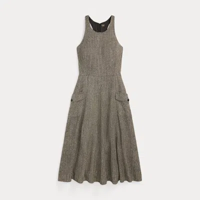 Double Rl Herringbone Tweed Racerback Dress In Black/cream