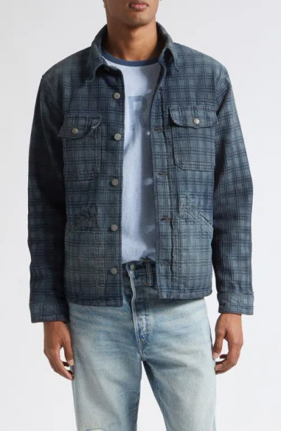 Double Rl Holland Wash Plaid Jacquard Denim Overshirt In Blue