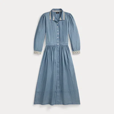 Double Rl Indigo Chambray Dress In Light Indigo
