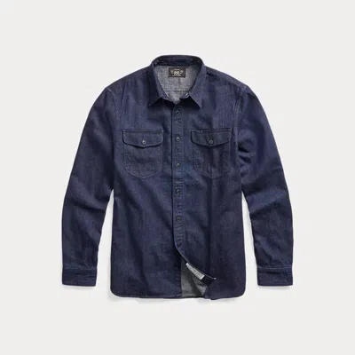 Double Rl Indigo Cotton-linen Denim Workshirt In Rinse Wash