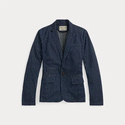 Double Rl Indigo Dot-stripe Denim Blazer In Dark Wash