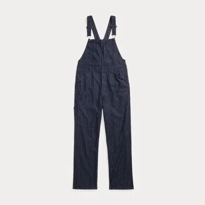 Double Rl Indigo Dot-stripe Denim Overall In Dark Wash