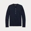 Double Rl Indigo Floral Cotton-linen Henley In Dark Indigo