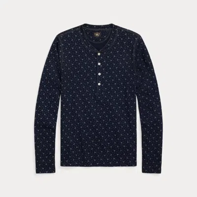 Double Rl Indigo Floral Cotton-linen Henley In Dark Indigo