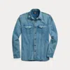 Double Rl Indigo Herringbone Twill Workshirt In Faded Indigo