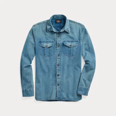 Double Rl Indigo Herringbone Twill Workshirt In Faded Indigo