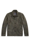 Double Rl Indigo Leather Car Coat In Gray