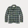 Double Rl Indigo Plaid Cotton-linen Work Jacket In Indigo/tan