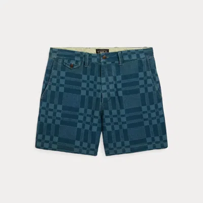 Double Rl Indigo Plaid-print Jersey Short In Indigo Multi