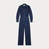 Double Rl Indigo Print Cotton-linen Coverall In Dark Indigo