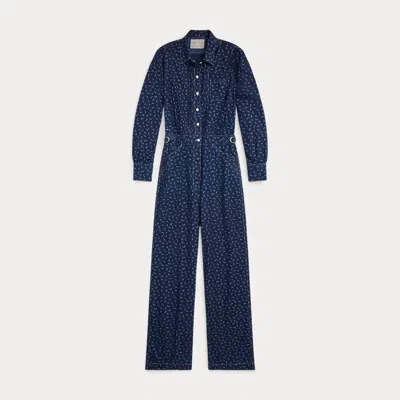 Double Rl Indigo Print Cotton-linen Coverall In Dark Indigo