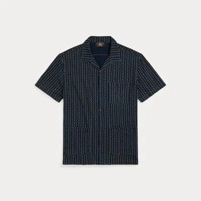 Double Rl Indigo Print Jersey Camp Shirt In Indigo Multi